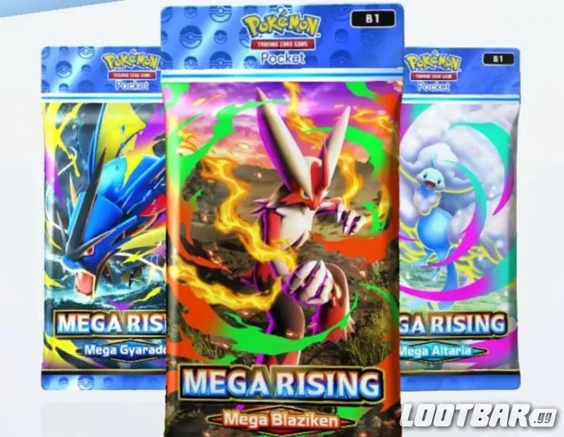 The three Pokemon TCG Pocket Mega Rising packs