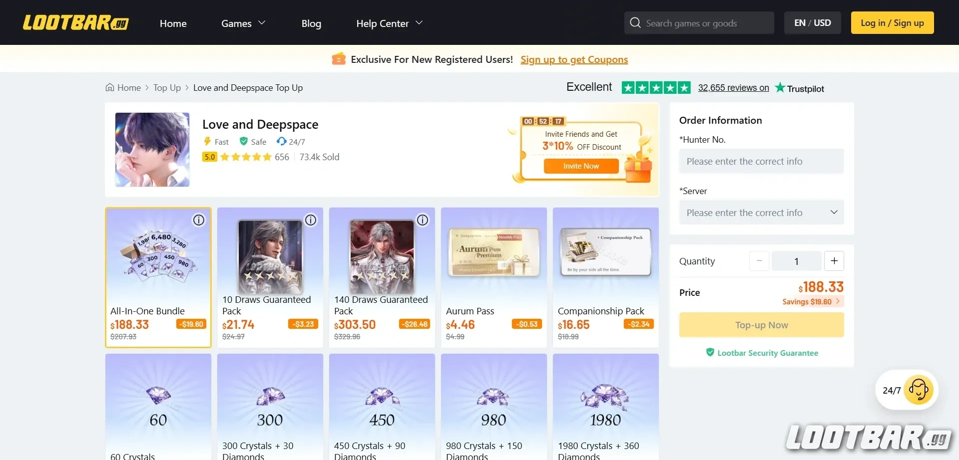 Love and Deepspace top-ups