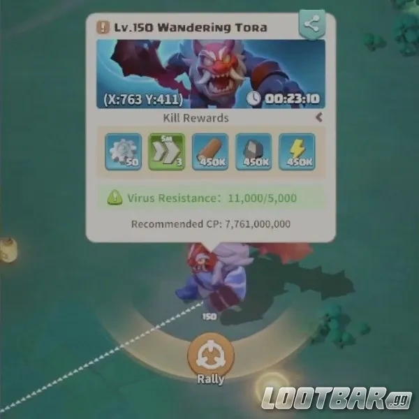 Wandering Tora kill rewards in Dark War Survival