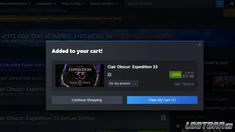 Adding a Steam game to cart