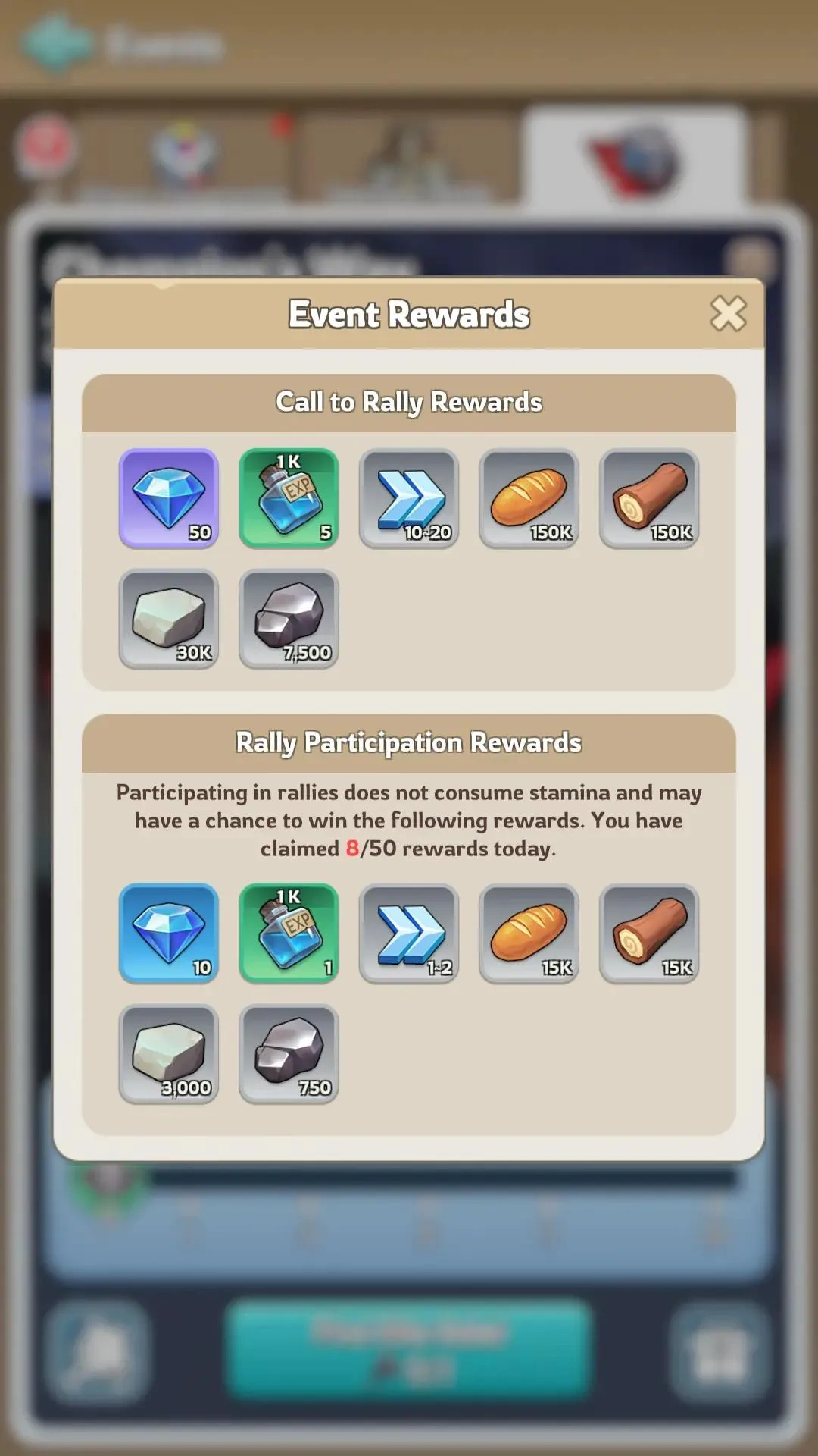 Rally rewards panel