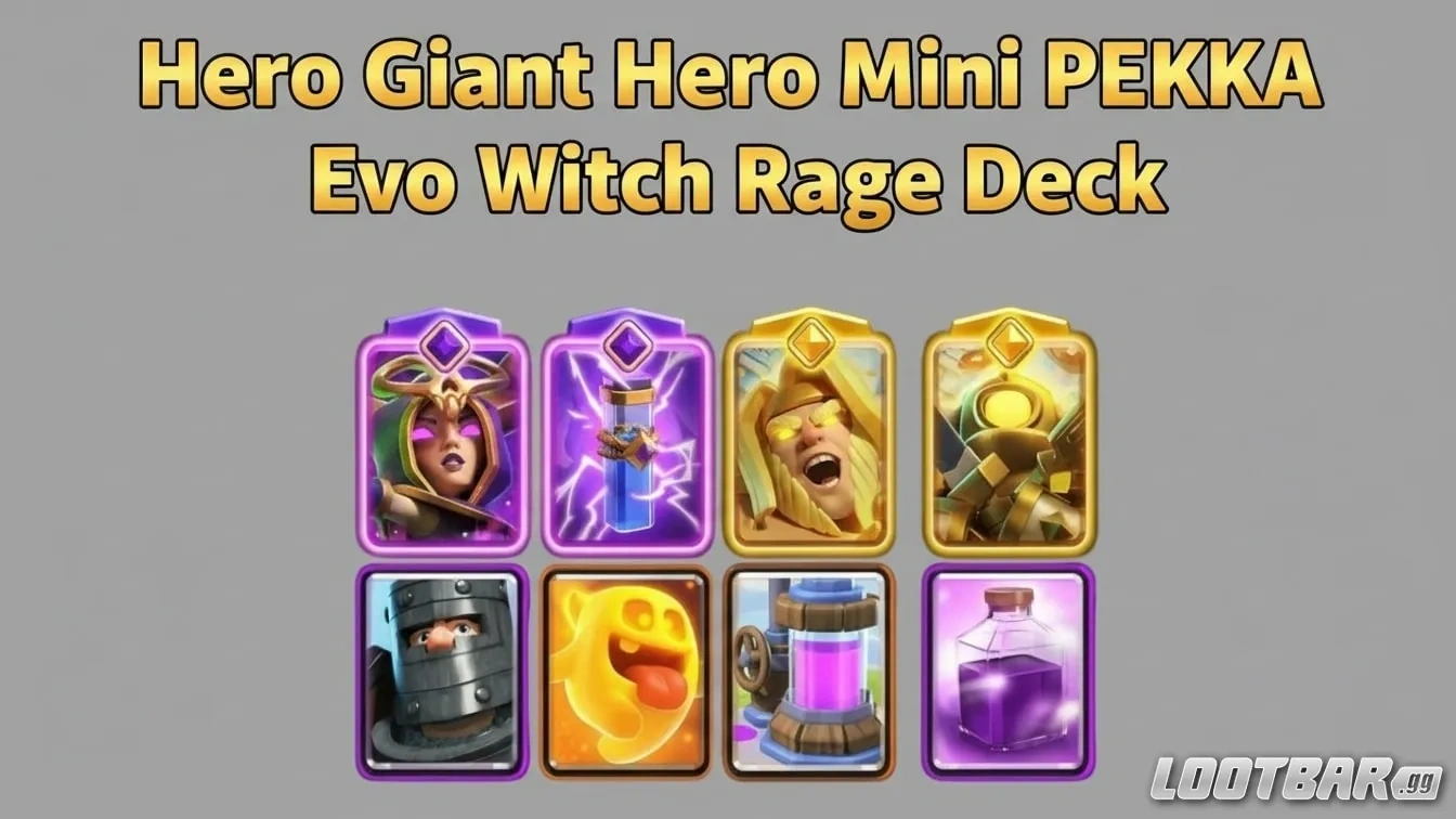 Hero Giant Hero Mini PEKKA Evo Witch Rage Deck