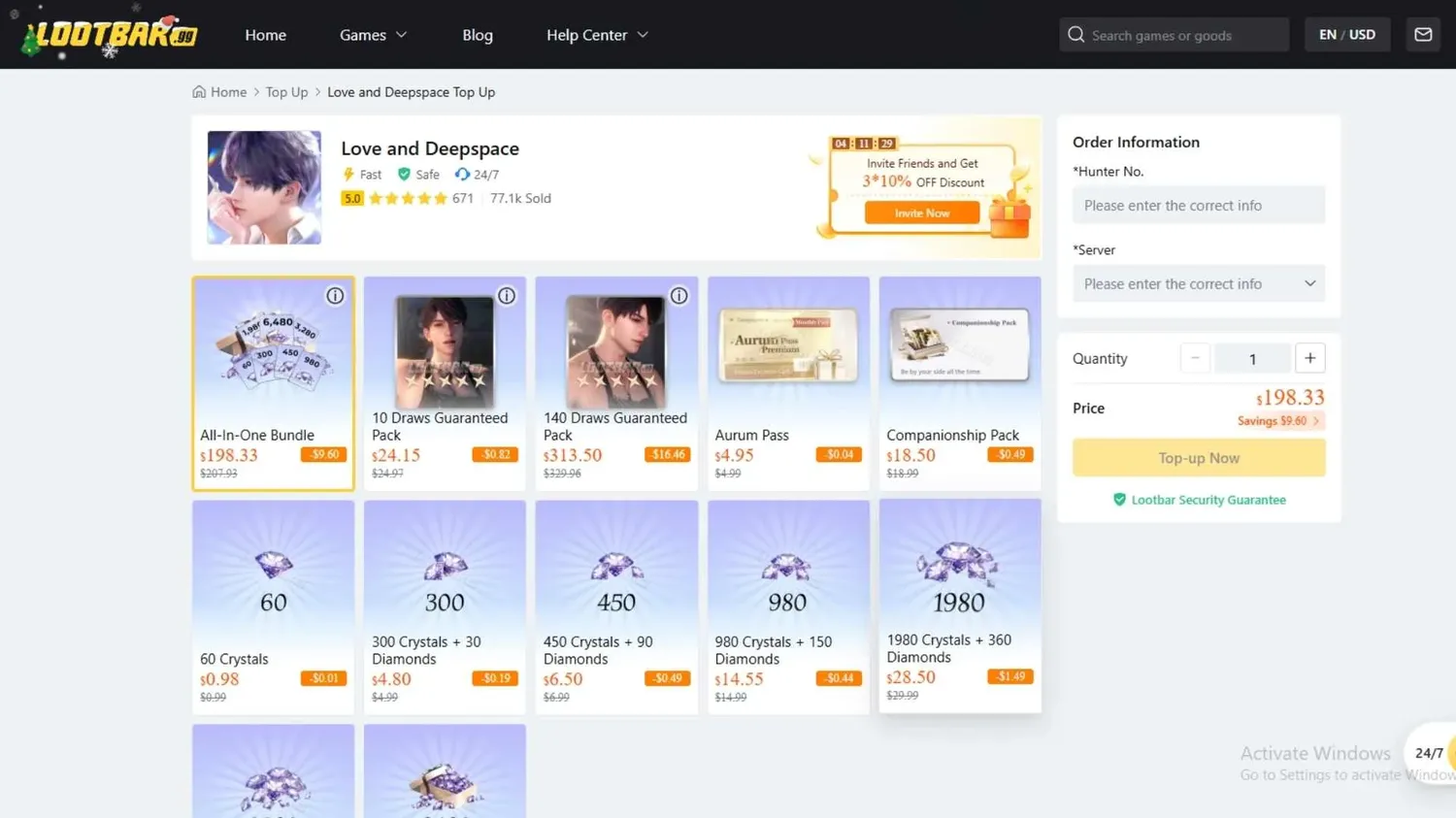 Love and Deepspace top-ups 