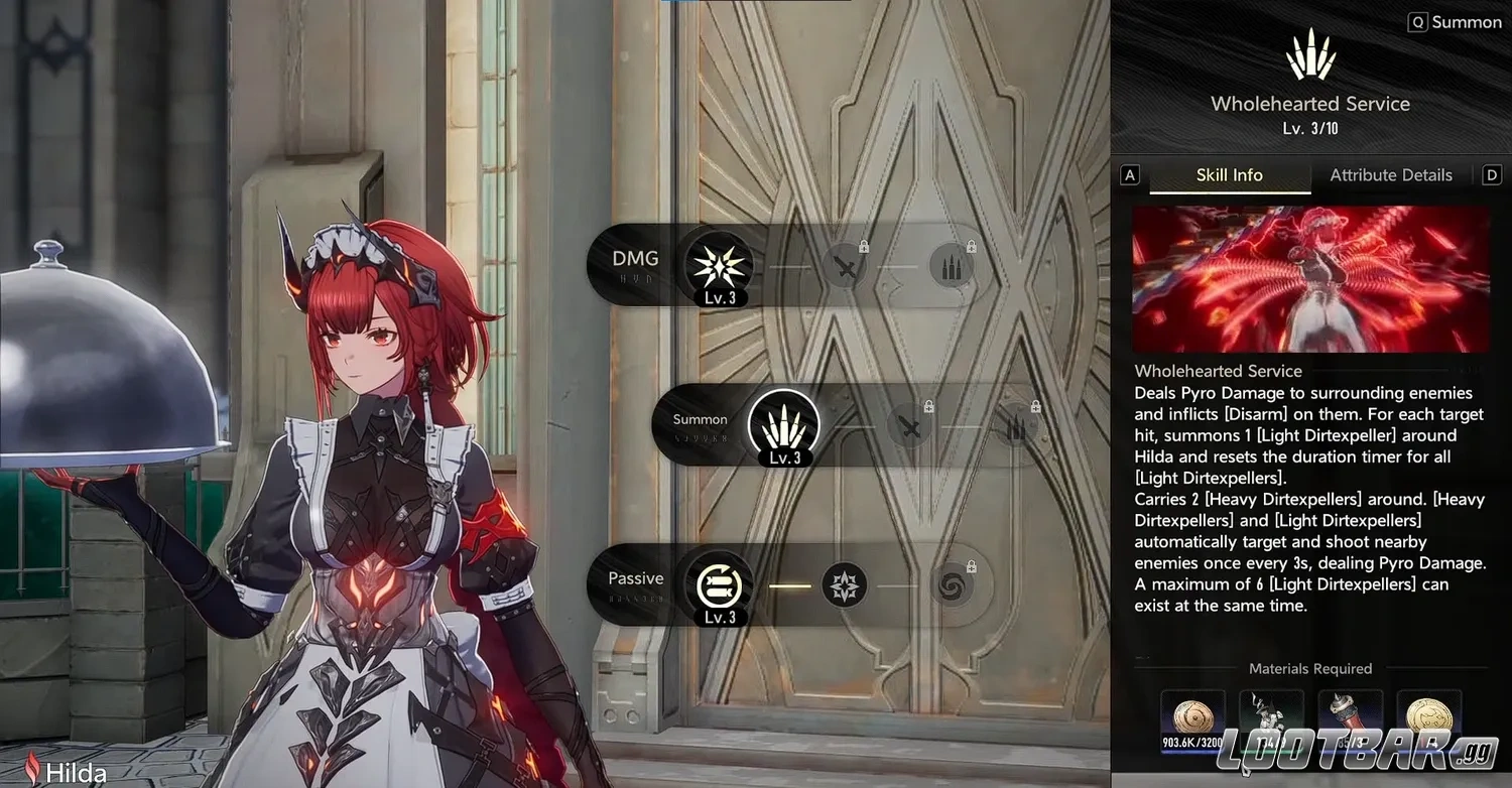 Hilda's skill menu in Duet Night Abyss