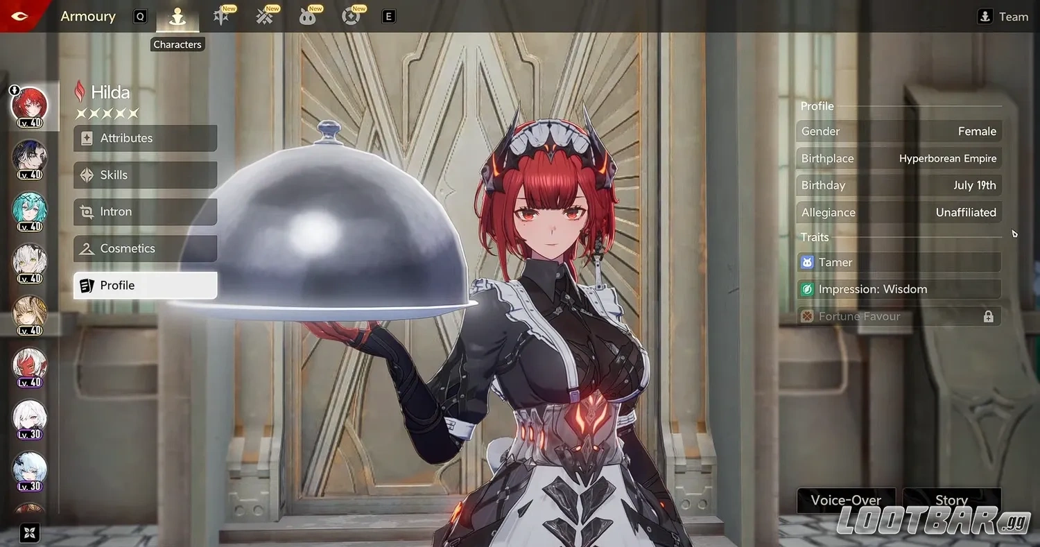 Hilda in the character selection screen