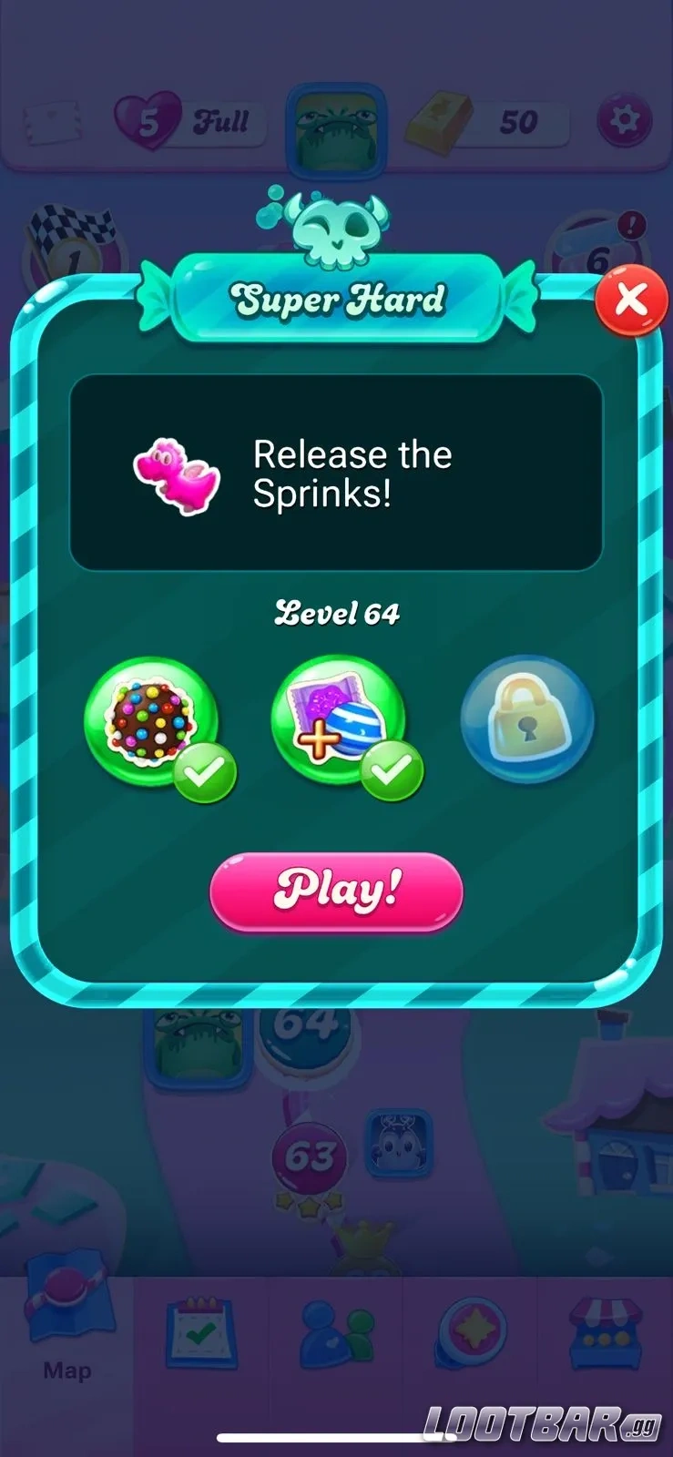 Candy Crush Saga showing activated boosters
