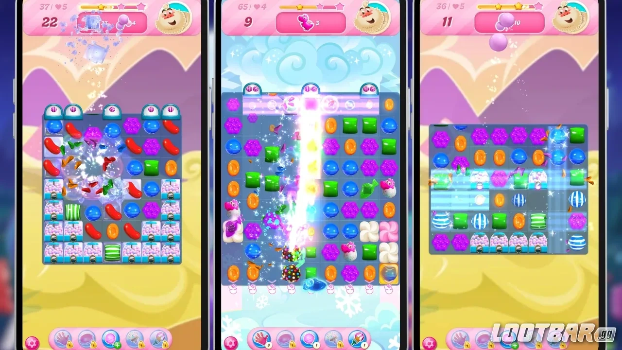 Candy Crush Saga chain reaction combo clearing multiple candies