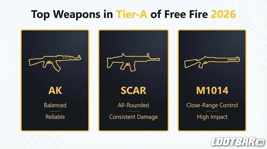 Top Weapons in Tier-A of Free Fire 2026
