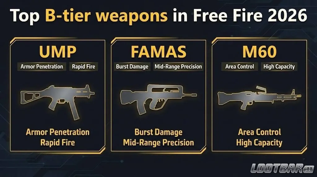 Top B-Tier Weapons in Free Fire 2026