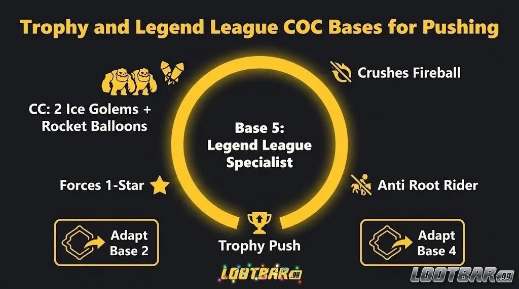 Trophy and Legend League COC Bases for Pushing