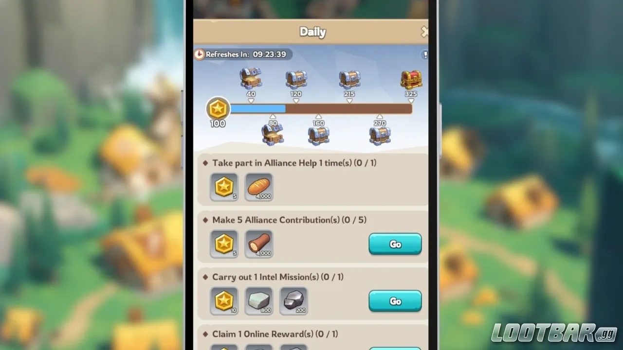 Kingshot Daily Task screen