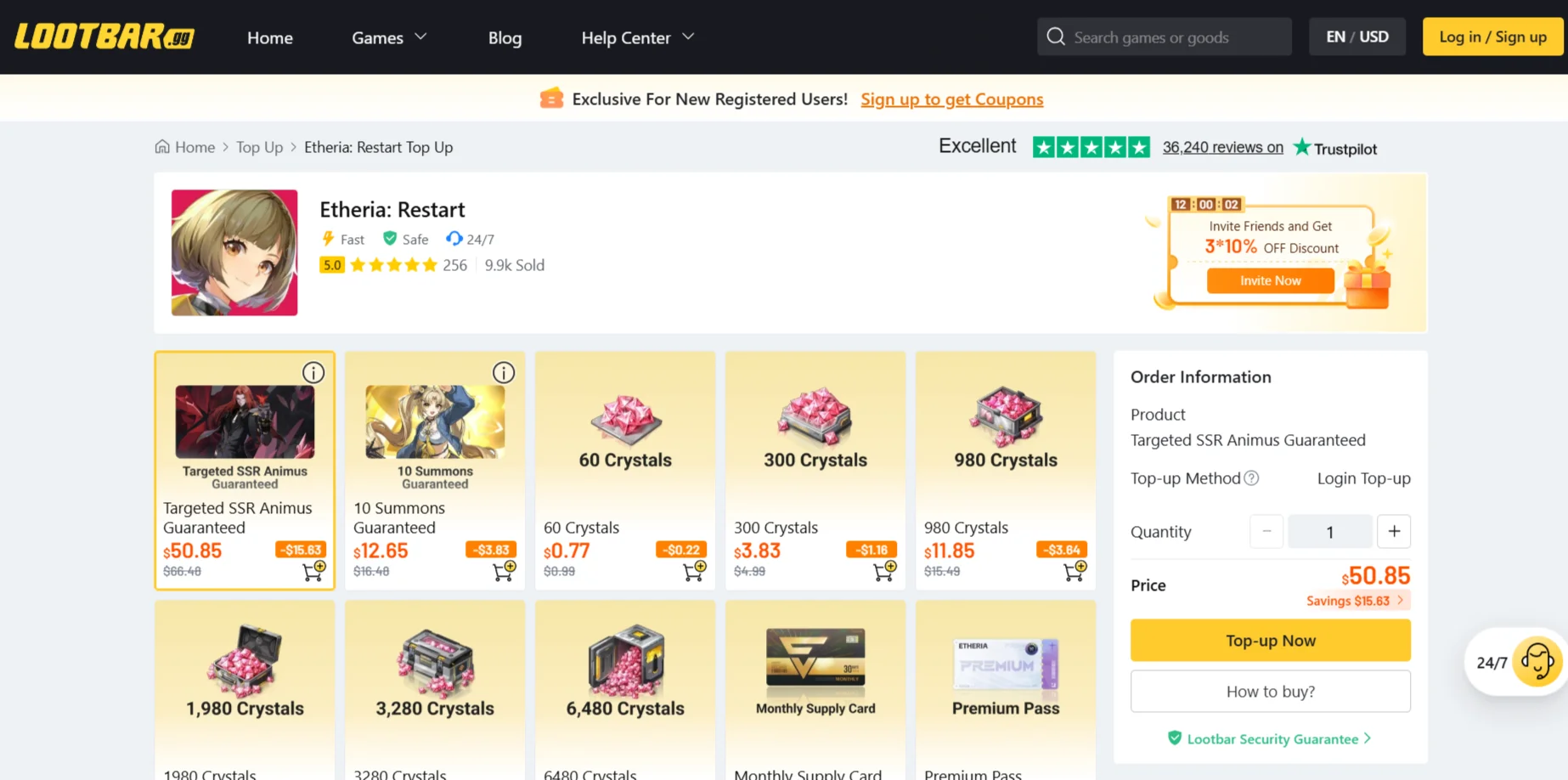 top up Etheria Restart