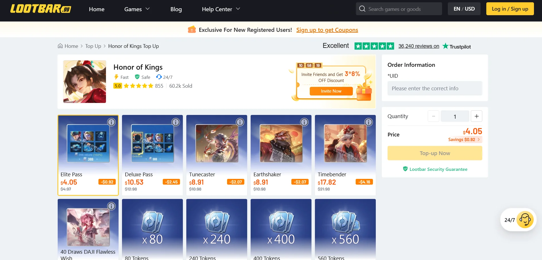 top up Honor of Kings