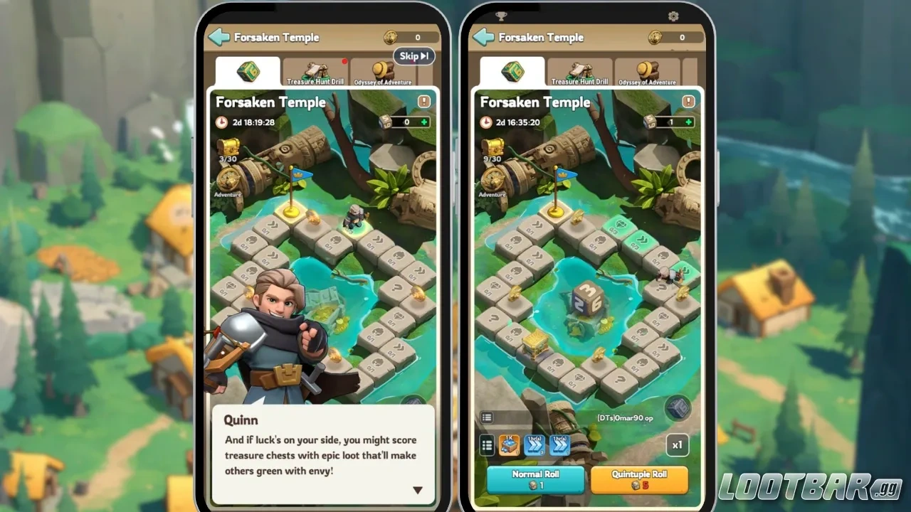 Kingshot Forsaken Temple dice board showing tiles