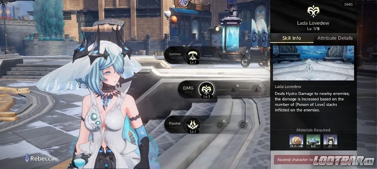 Rebecca's skill menu in-game