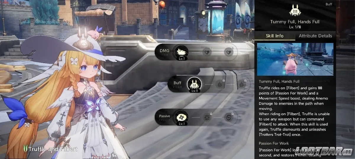 Truffle & Filbert's skill menu in-game