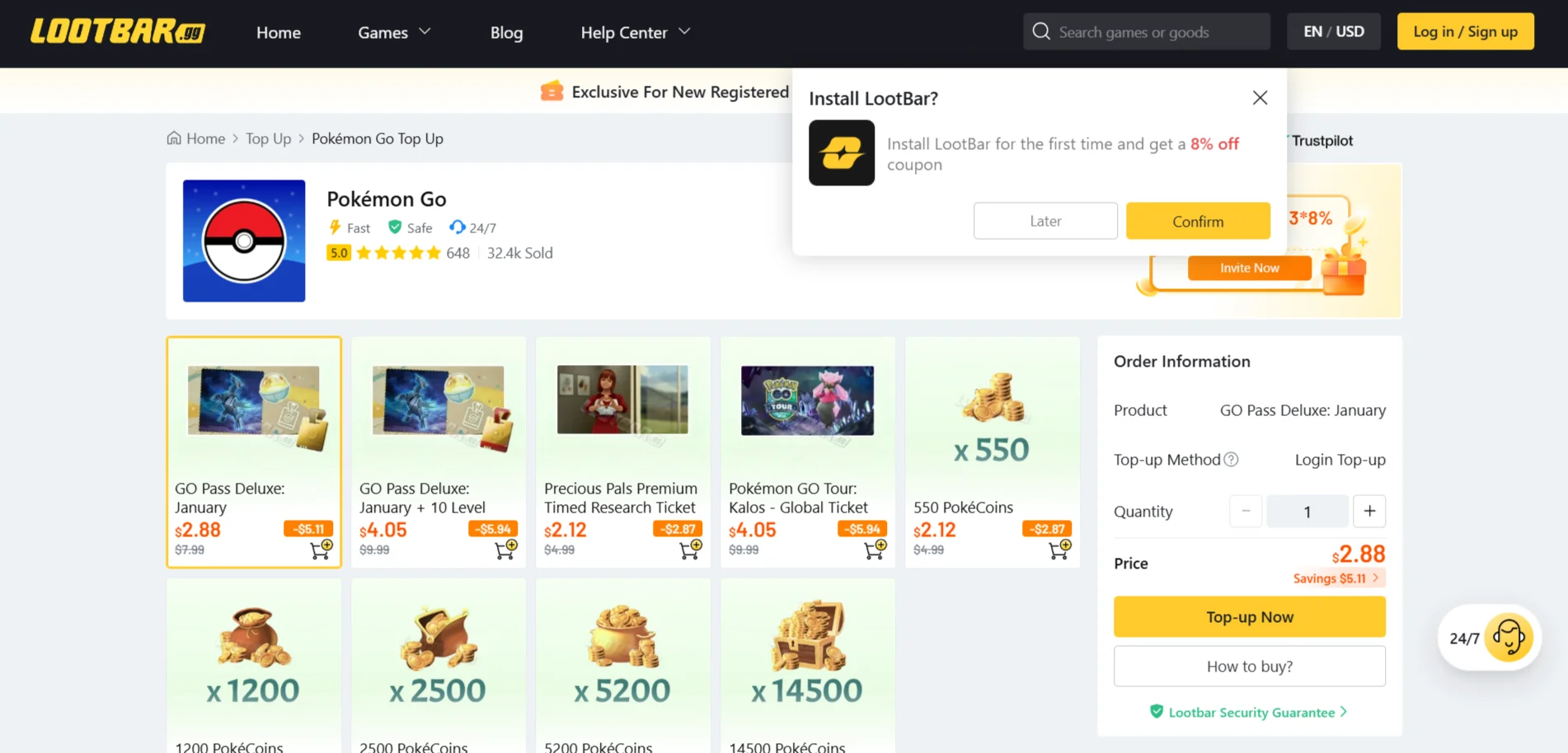 topping up Pokemon Go