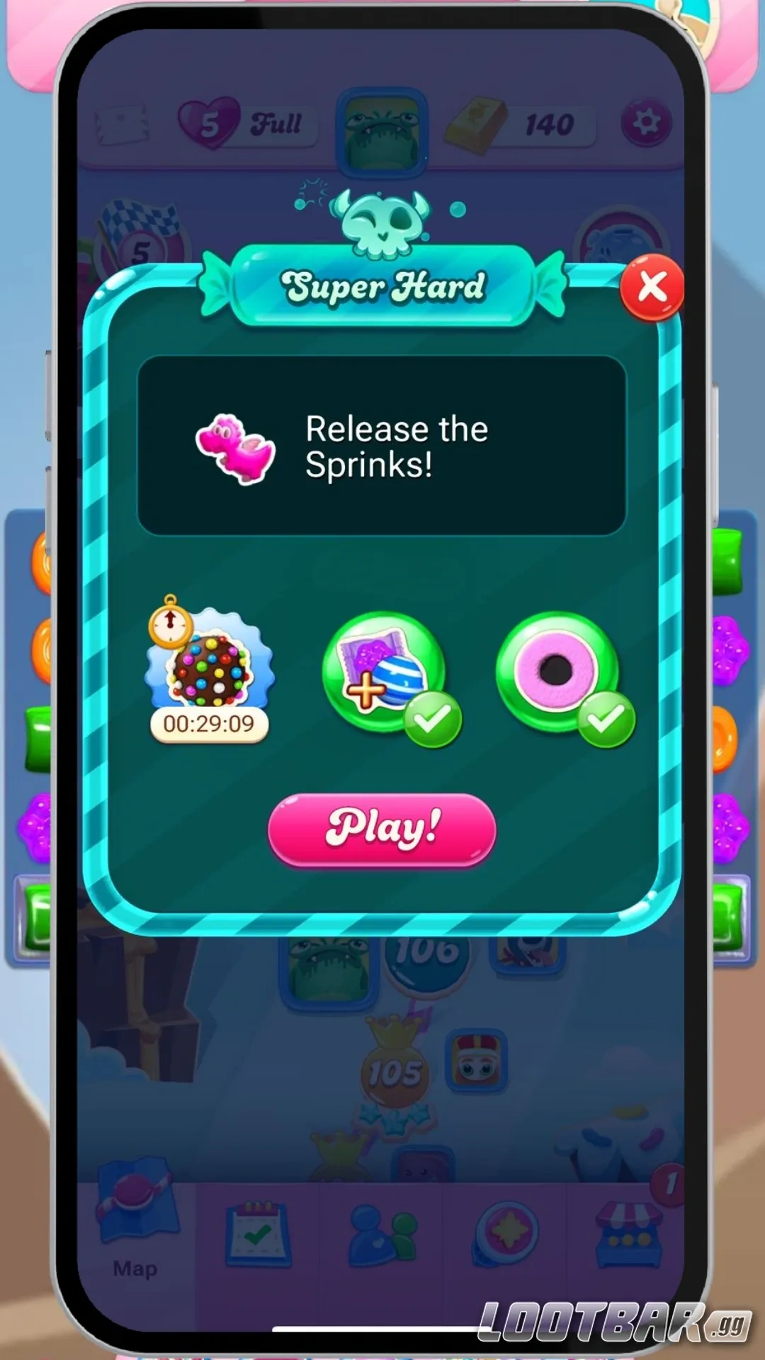 Pre-level booster selection screen