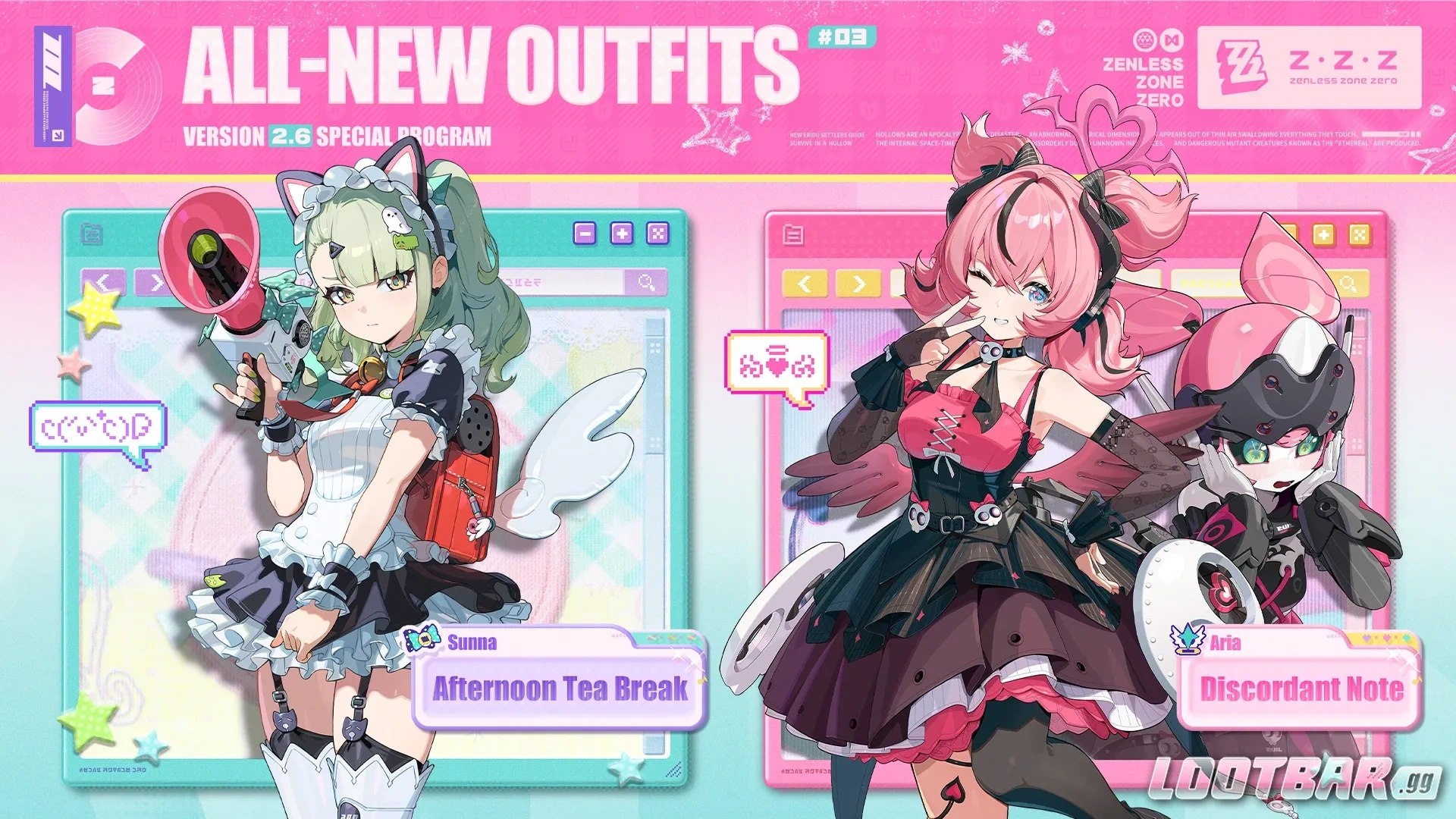 Sunna's outfit Afternoon Tea Break and Aria's outfit Discordant Note