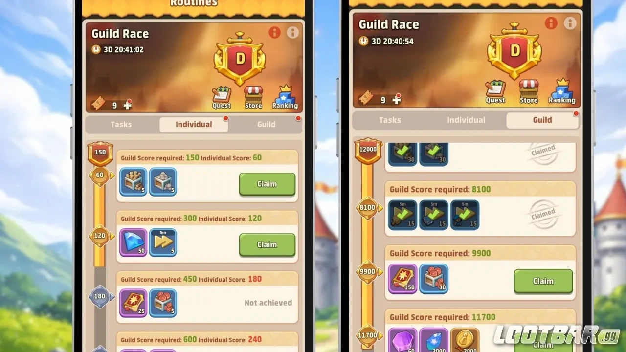 Top Heroes Guild Race Individual and Guild Rewards