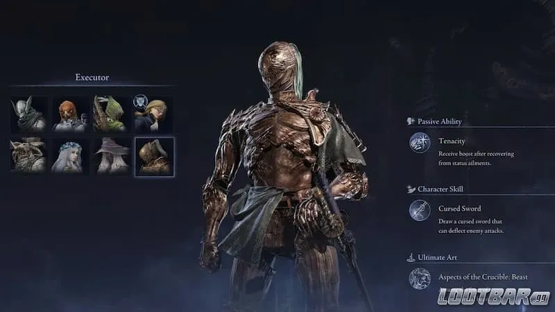 Executor selection screen with abilities.