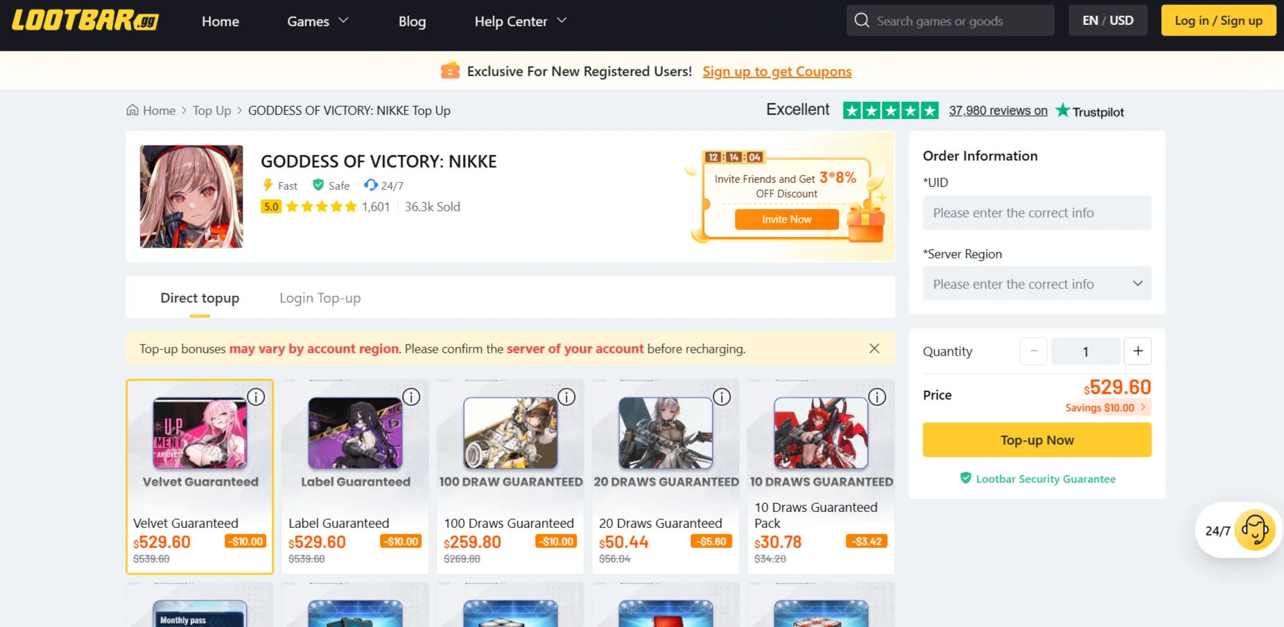 topping up GODDESS OF VICTORY: NIKKE