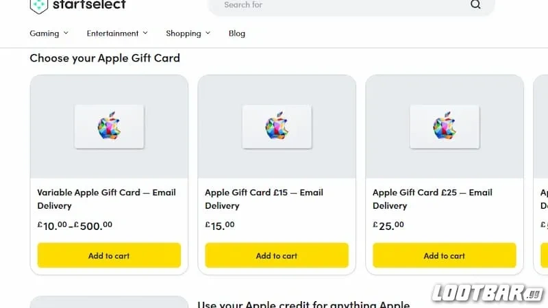 Buying iTunes gift cards from Startselect
