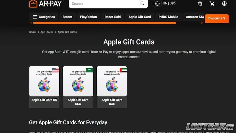 Buying iTunes gift cards from AR-Pay