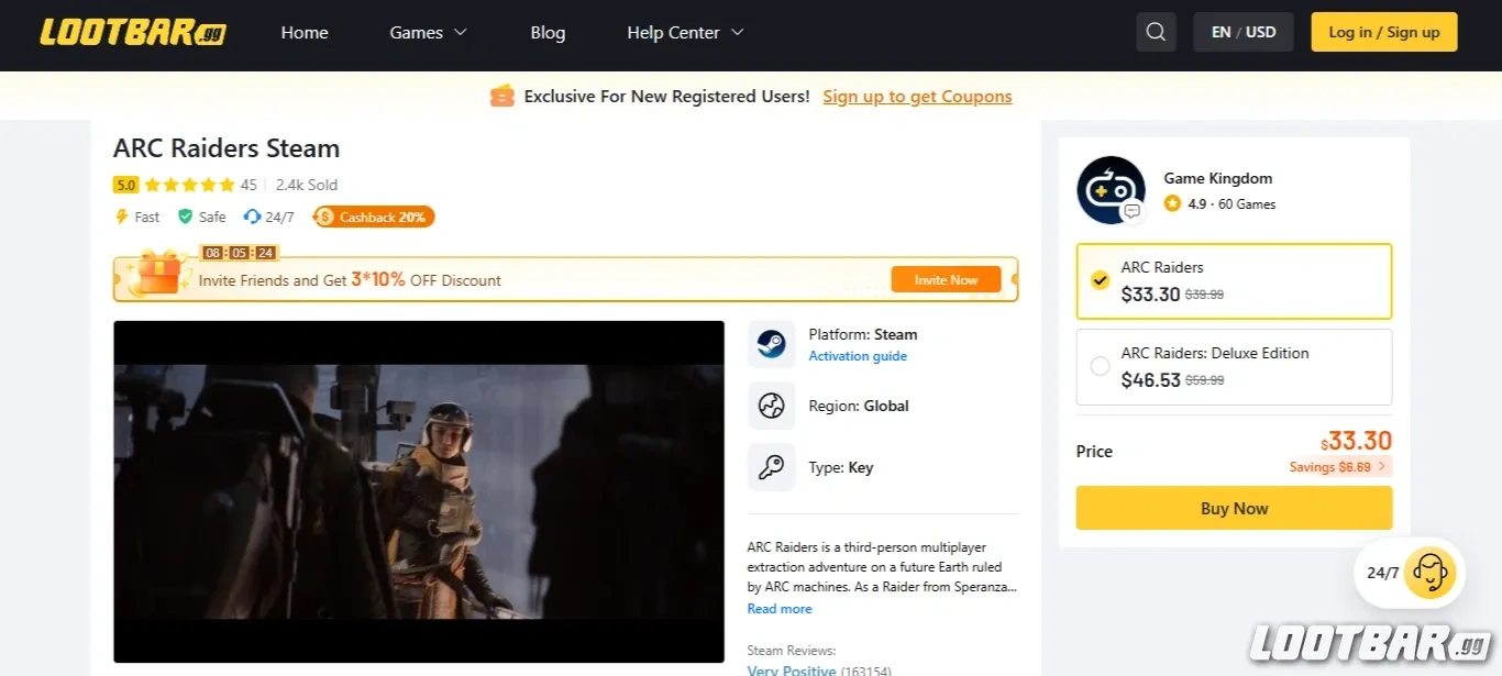 Buying Arc Raiders from LootBar.