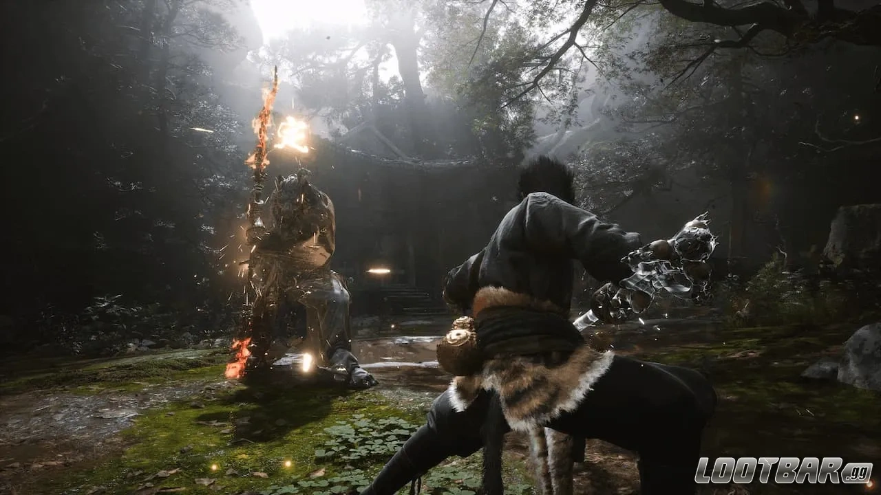 Fighting an early boss in Black Myth Wukong