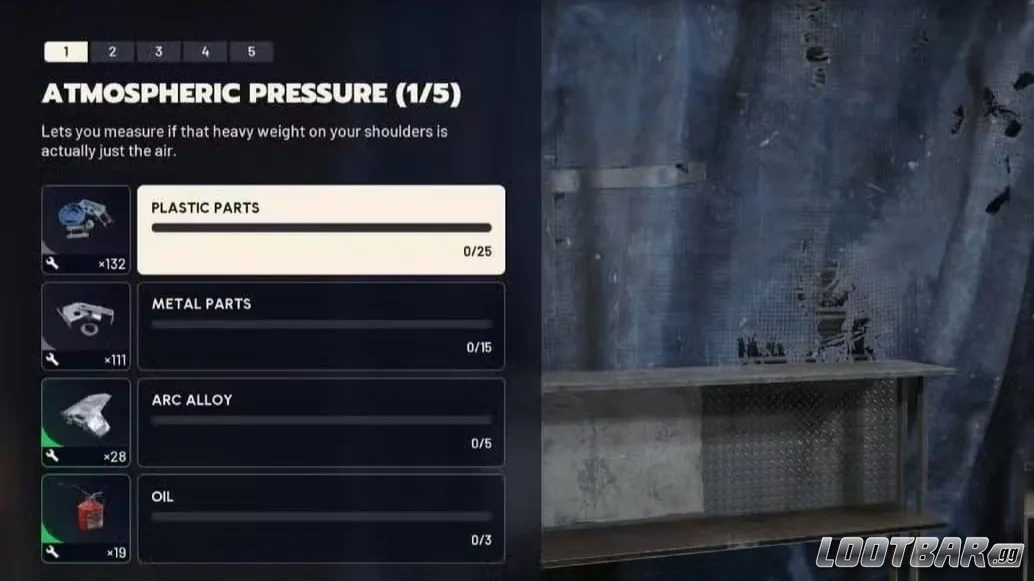 The required resources for the Weather Monitor System Atmospheric Pressure stage in Arc Raiders.
