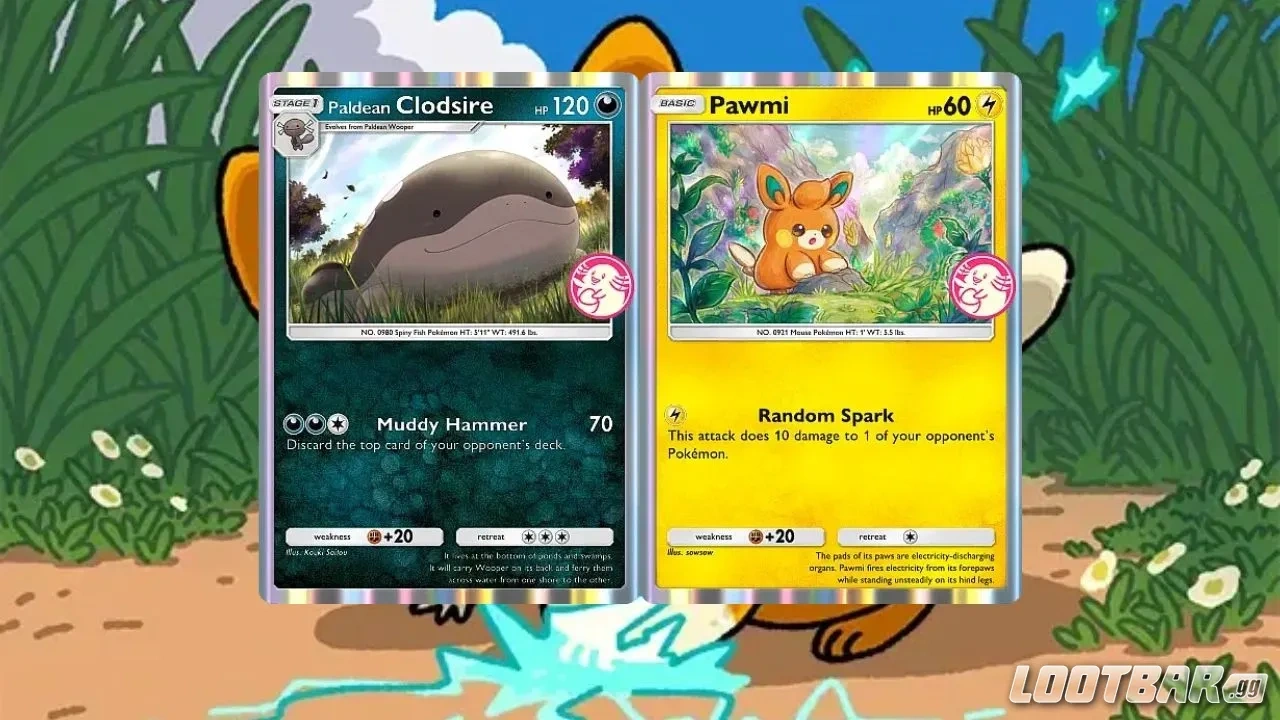 Pawmi and Paldean Clodsire in Pokemon TCG Pocket