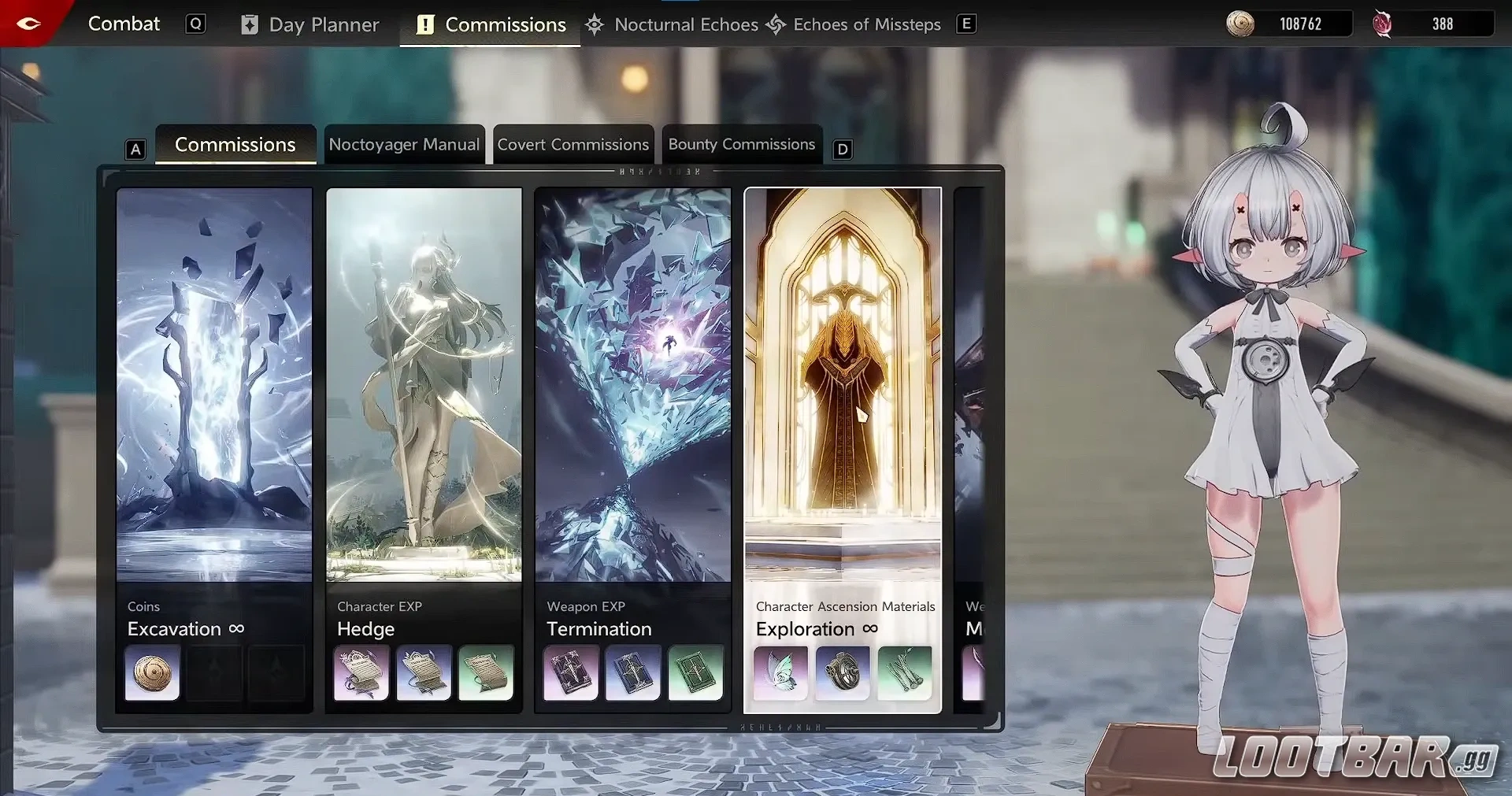 The covert commission selection screen