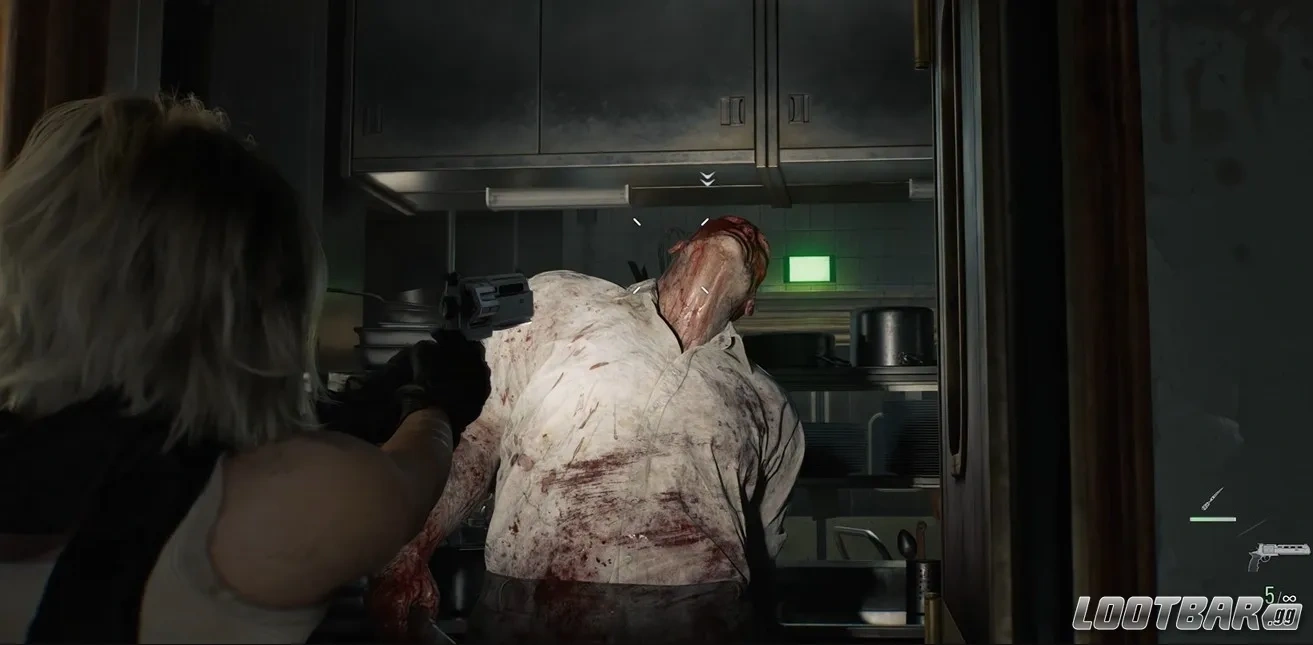 Grace shooting the Chef Resident Evil Requiem 