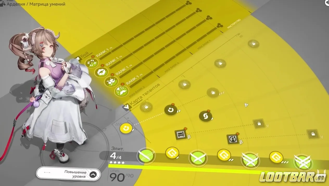 Интерфейс персонажей в Arknights Endfield с прокачкой героев и характеристиками команды