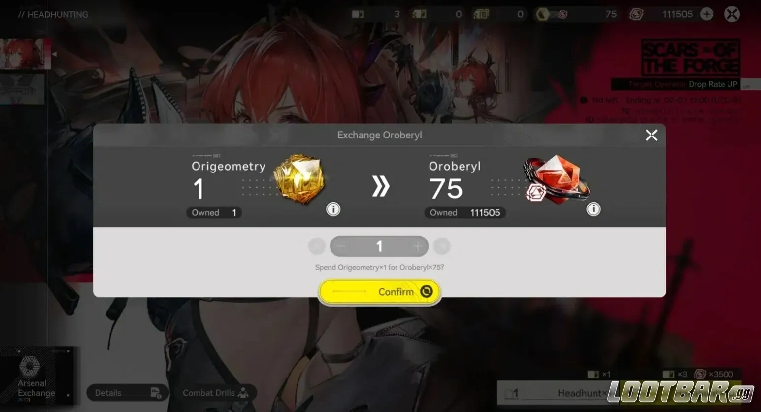 Обмен (конвертация) Оригеометрии в Ороберилл в Arknights Endfield