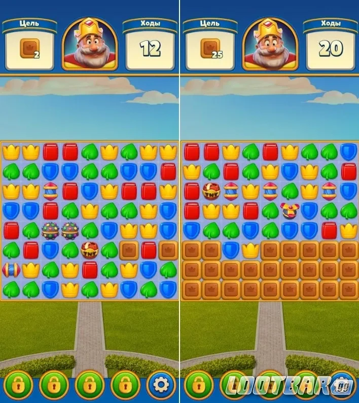 Royal Match комбинация бустеров на игровом поле