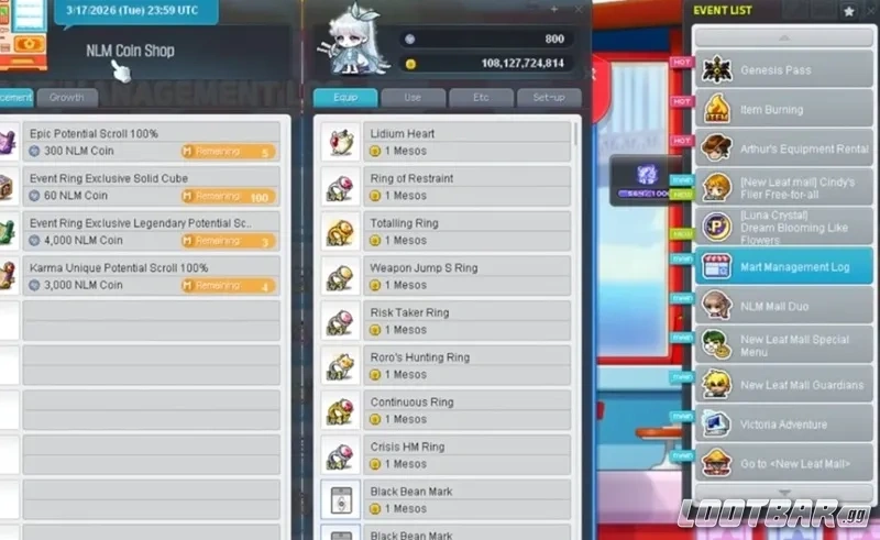 MapleStory NLC Mall Events - NLM Coins Shop