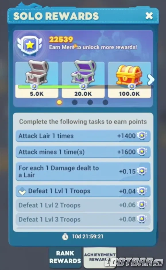 Личные очки заслуг в Tiles Survive