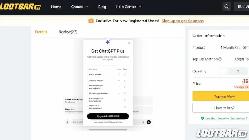 Buying ChatGPT Plus from LootBar