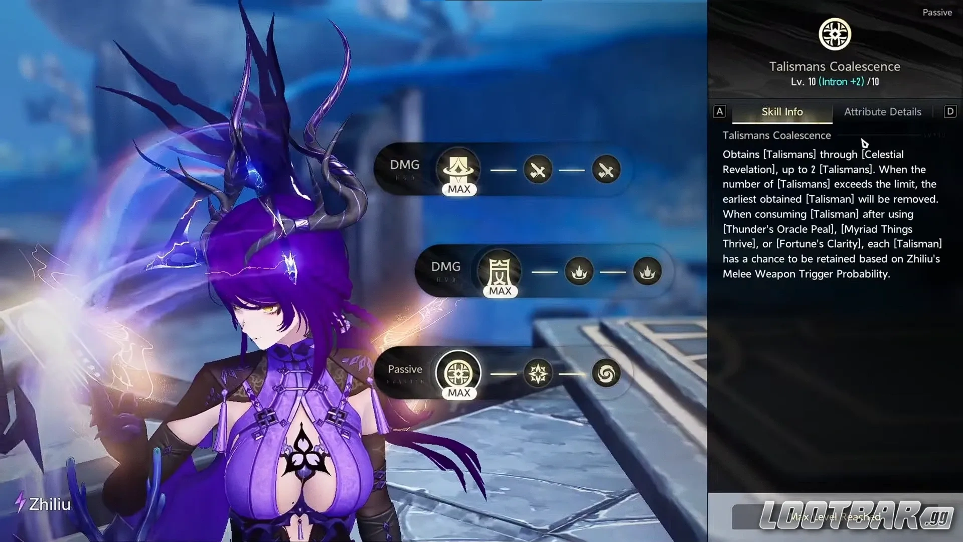 Zhiliu's skill menu in game