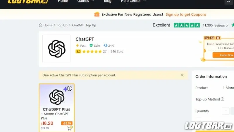 Buying ChatGPT Plus from LootBar