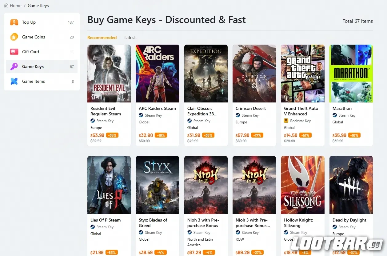 buy game keys on lootbar