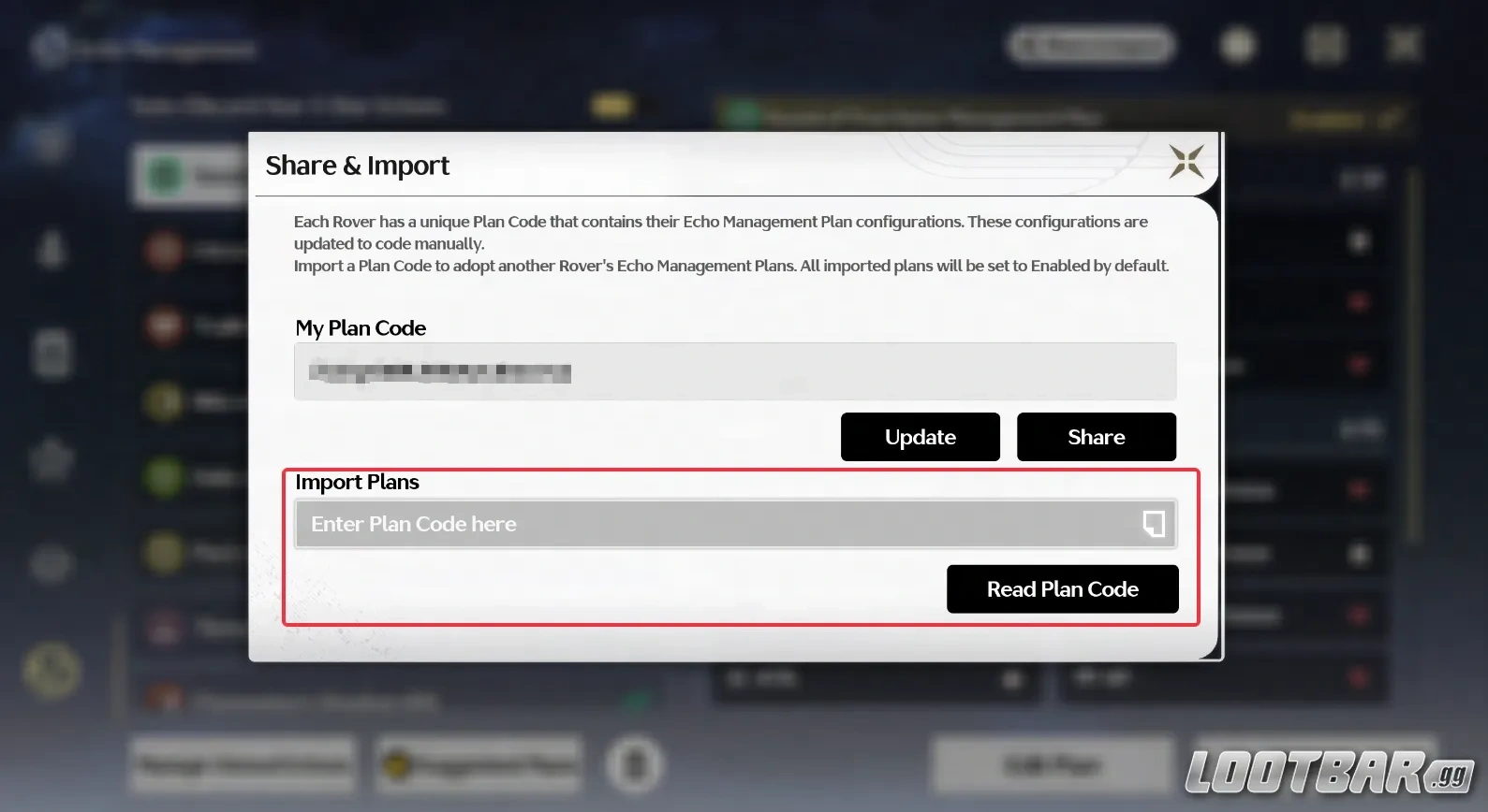 How to import Echo Management Plan Code
