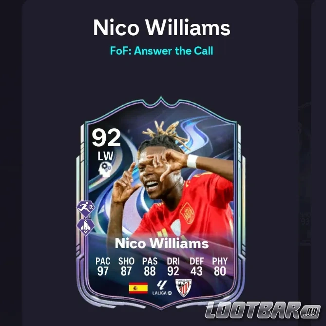 Carta "Nico Williams Rispondi alla chiamata" in FC 26