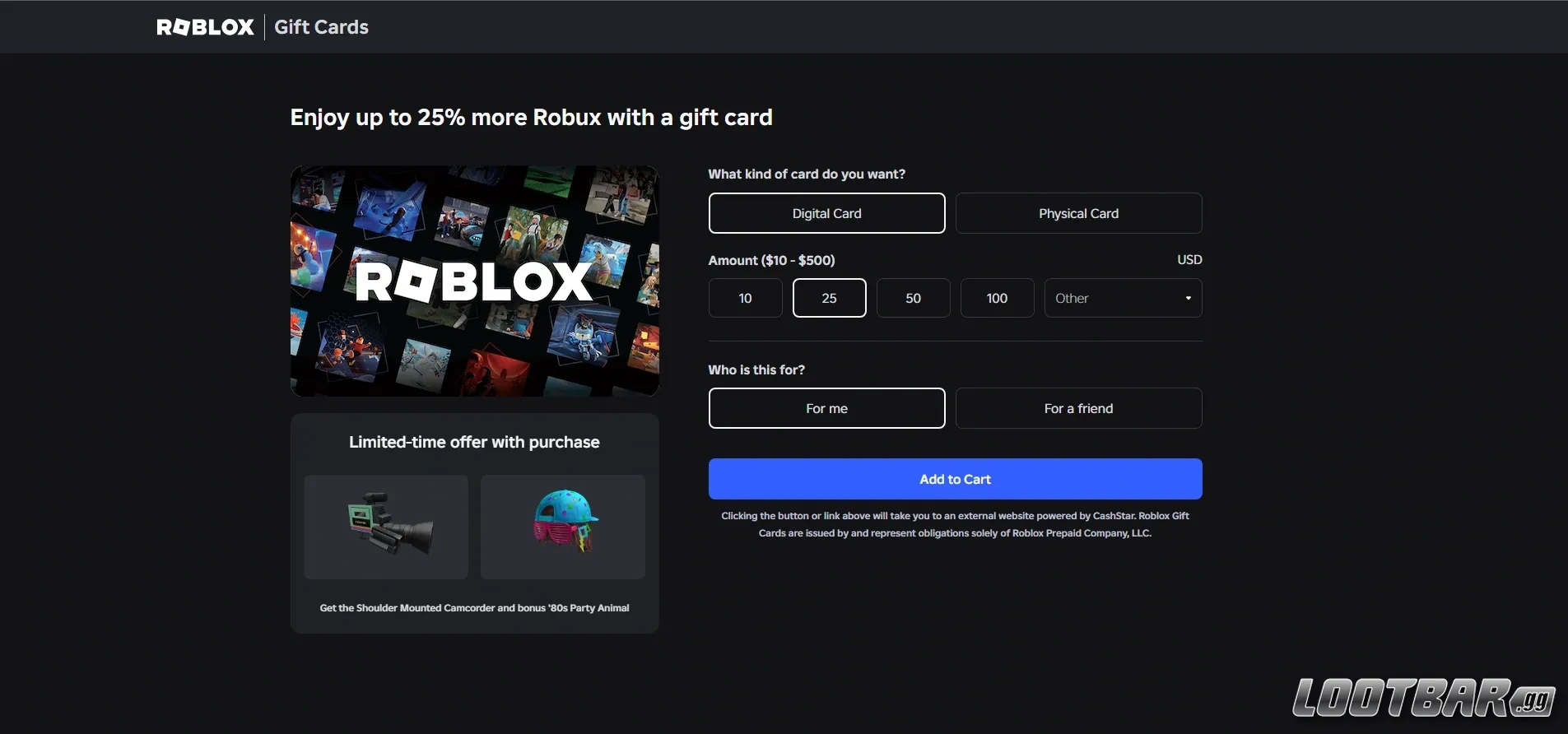 Roblox gift card redemption screen