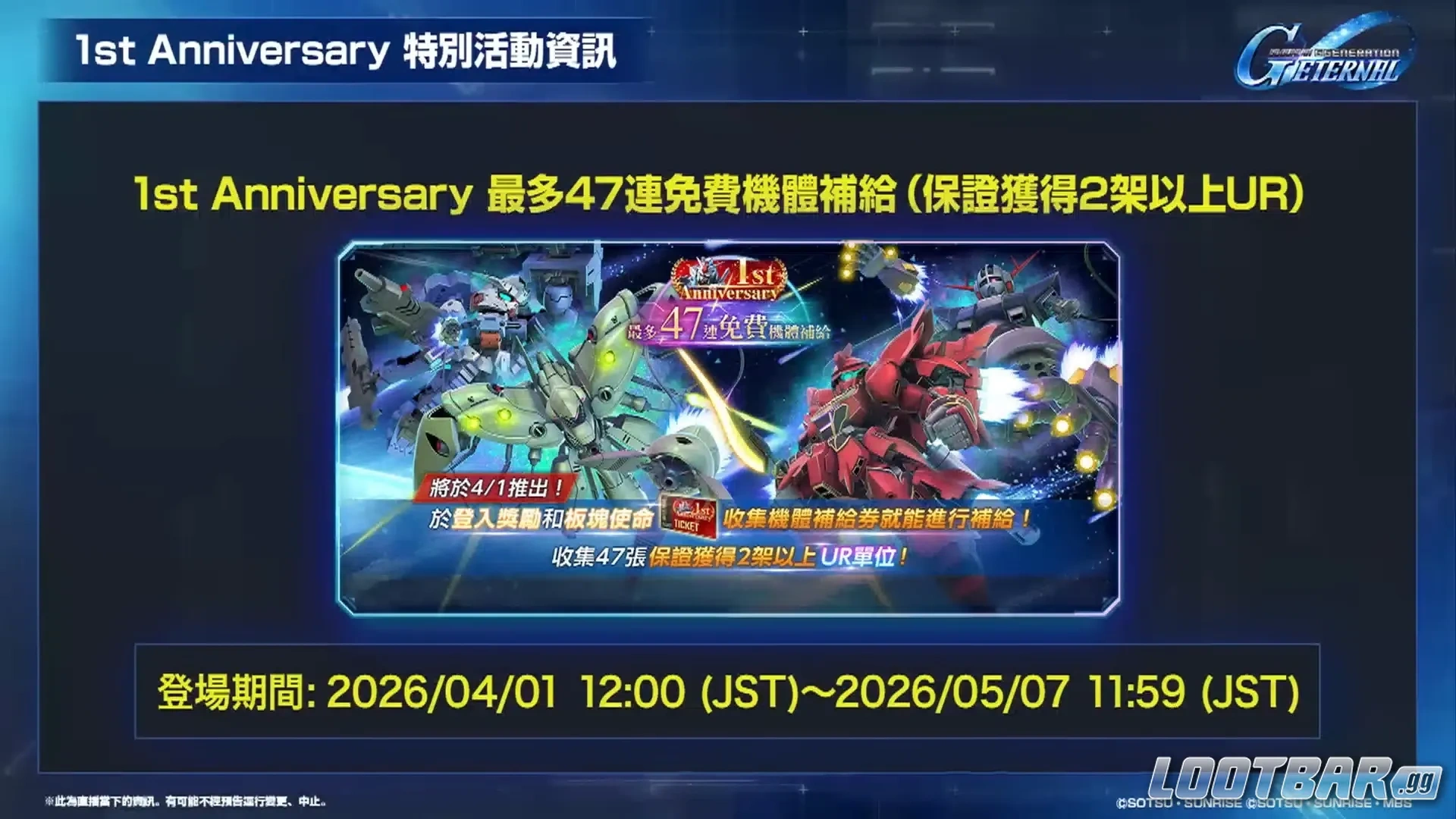 1週年前夕福利與免費抽卡整理