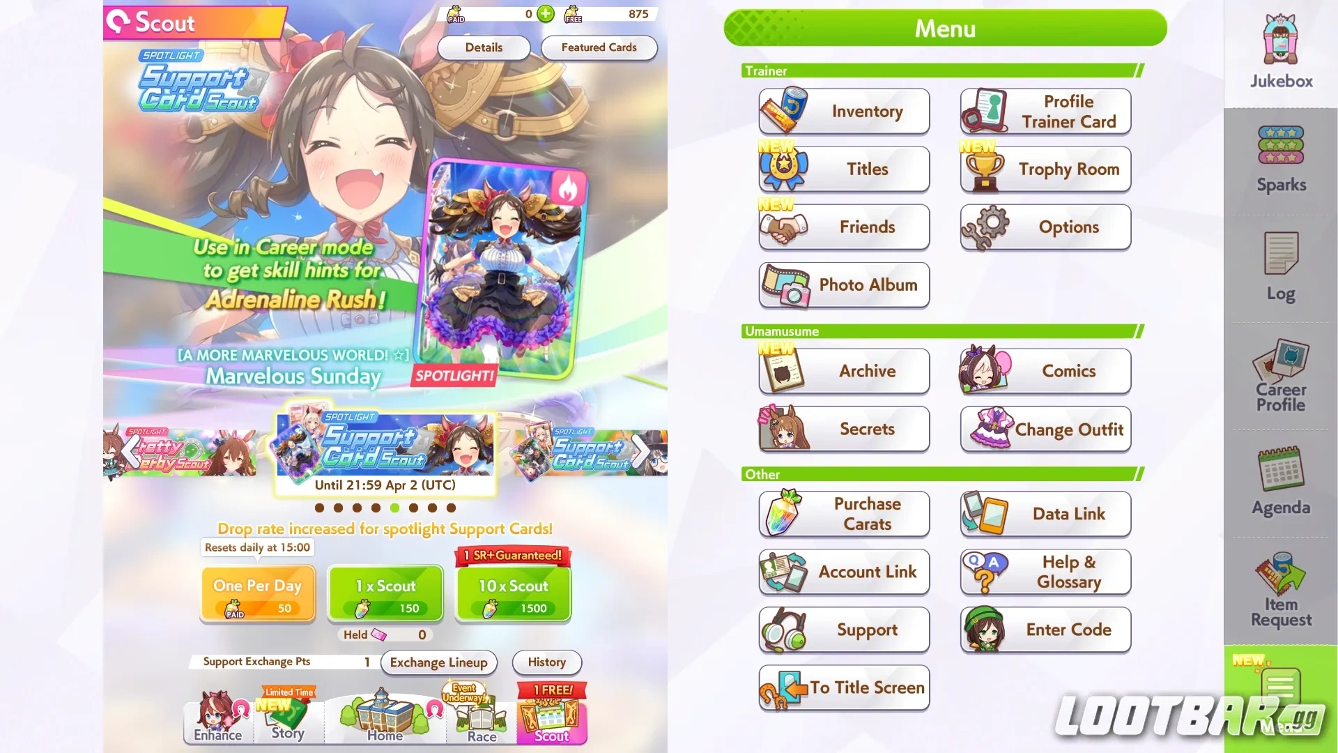 marvelous sunday in game banner