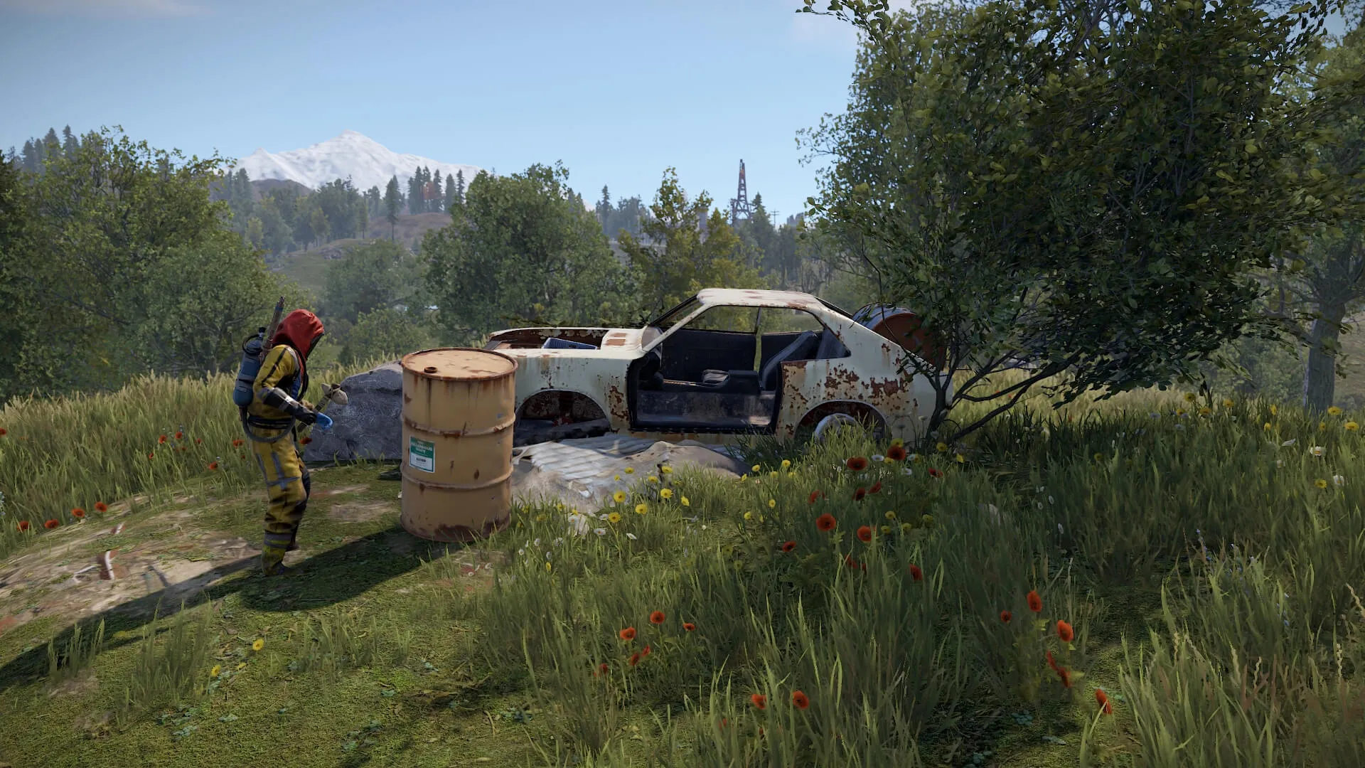 Rust roadside barrels and recycler run scene