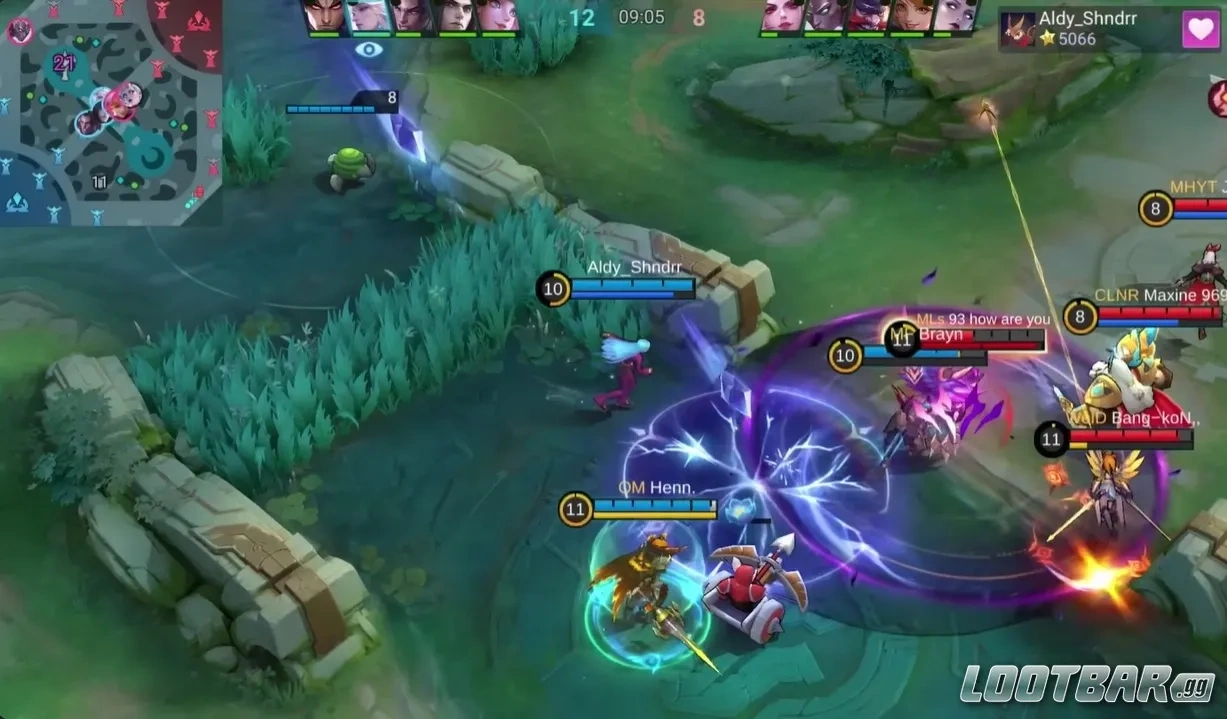 Aurora контролирует плотный вражеский состав за счёт замедления и контроля в MLBB